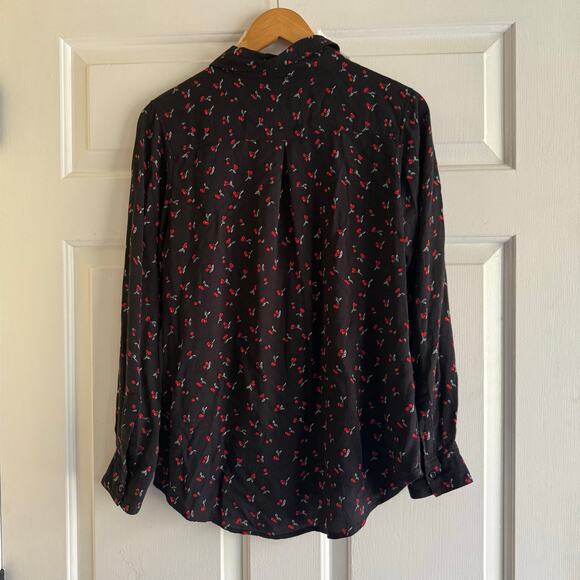 Rails Black Cherry Print Long Sleeve button-down Shirt Size XS Rayon Relaxed Fit - Picture 6 of 8
